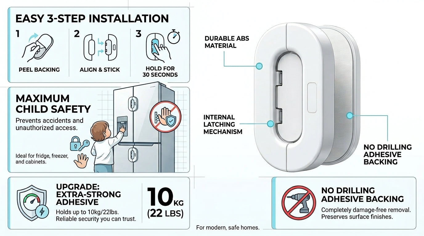 Universal Secure Lock for Fridge, Cabinets & Drawers | Free Cash on delivery available
