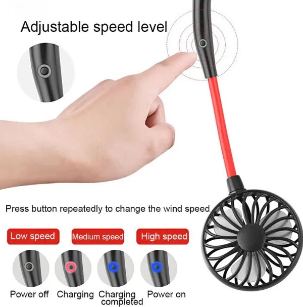 Neck Fan Adjustment Fan Hands-free Hanging Rechargeable Mini Sports Fans 3 Gears Wearable Sport Fan – Random Color