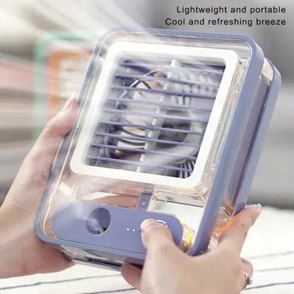 Portable Desktop Air Conditioner Usb Mini Air Cooler Fan Water Cooling Fan With 3 Speed Spray Humidifier Purifier For Car Home Rechargeable